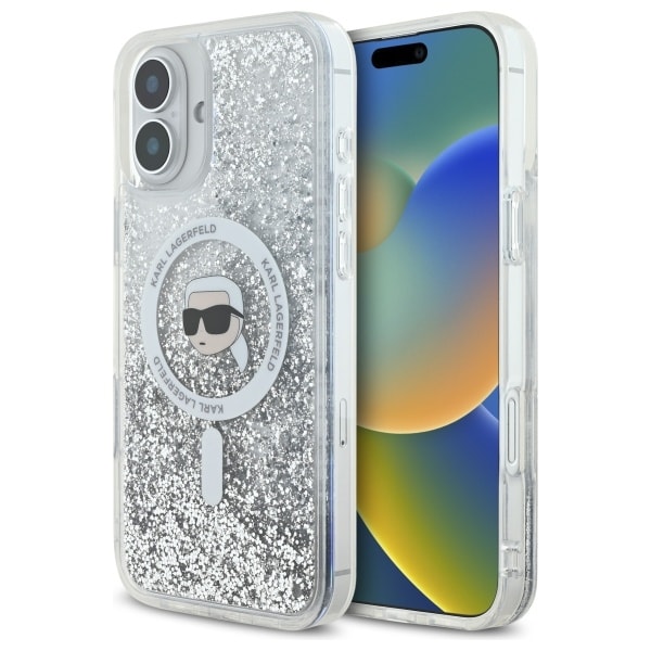 Karl Lagerfeld Liquid Glitter Karl Head Magsafe-fodral för iPhone 16 Plus - Klar