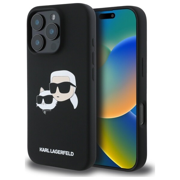 Karl Lagerfeld silikonfodral Heads Print MagSafe för iPhone 16 Pro - Svart