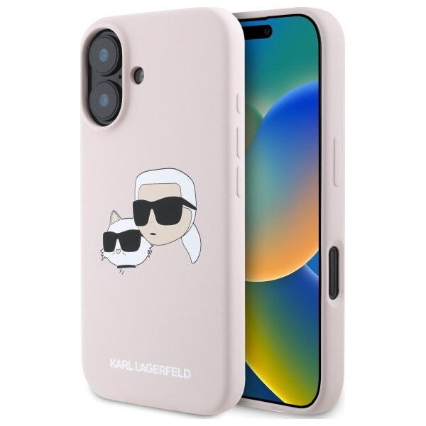 Karl Lagerfeld Silikon Nauble Heads Print MagSafe-fodral för iPhone 16 - Rosa