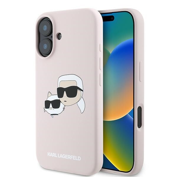 Karl Lagerfeld Silikon Nauble Heads Print MagSafe-fodral för iPhone 16 Plus - Rosa