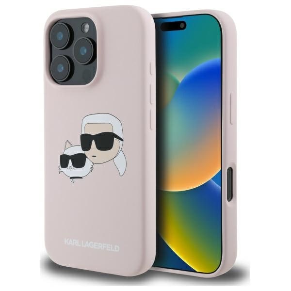 Karl Lagerfeld Silikon Nauble Heads Print MagSafe-fodral för iPhone 16 Pro - Rosa