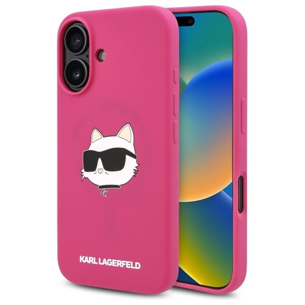 Karl Lagerfeld Silikon Choupette Huvudtryck MagSafe iPhone 16 Fodral - Fuchsia