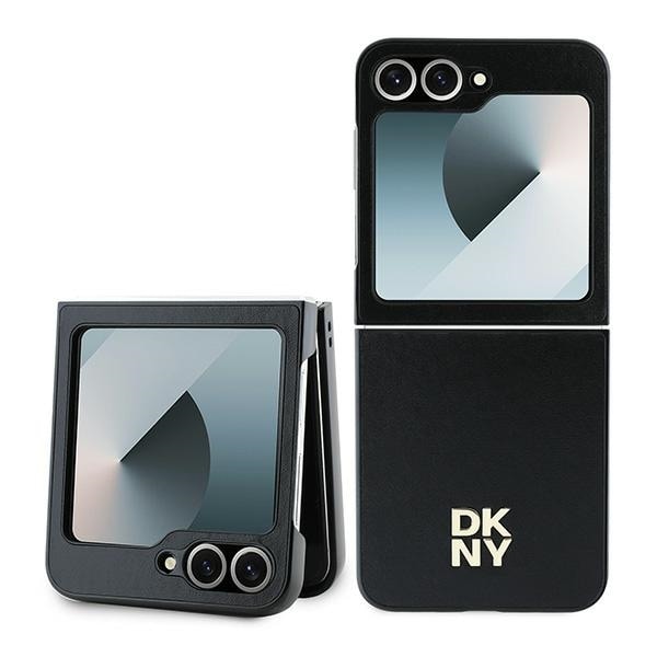 DKNY läderfodral med metallstapellogo för Samsung Galaxy Z Flip 6 - Svart