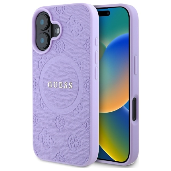 Guess Saffiano Peony Classic Logo MagSafe iPhone 16-fodral - Lila
