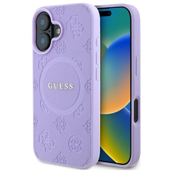 Guess Saffiano Peony Classic Logo MagSafena iPhone 16 Plus-fodral - Lila