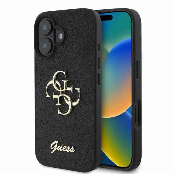 Guess Fast Glitter Big 4G-fodral till iPhone 16 - svart