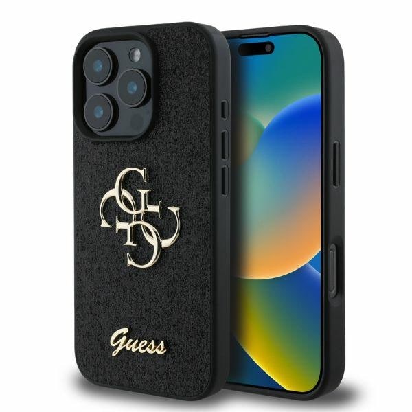 Guess Fast Glitter Big 4G-fodral för iPhone 16 Pro - svart