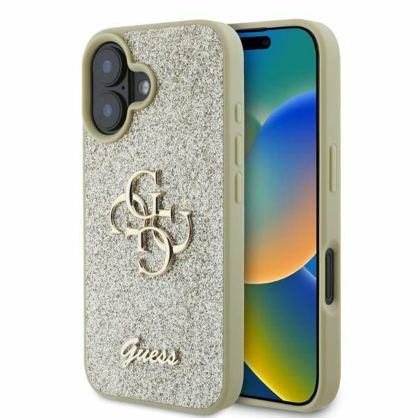 Guess Fast Glitter Stor 4G iPhone 16 Fodral - Guld