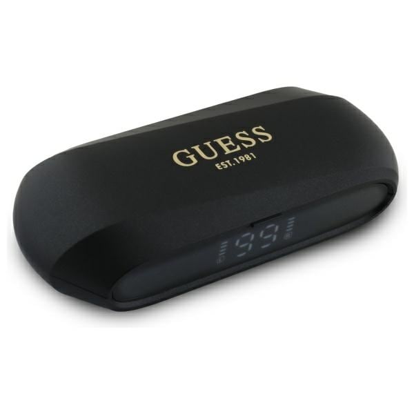 Guess Långsträckt metallisk tryckt logotyp Bluetooth TWS hörlurar + dockningsstation - Svart