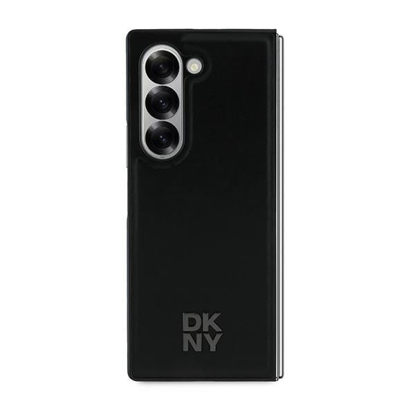 DKNY Magsafe Plain Leather Metal Stack Logo Fodral för Samsung Galaxy Z Fold 6 - Svart