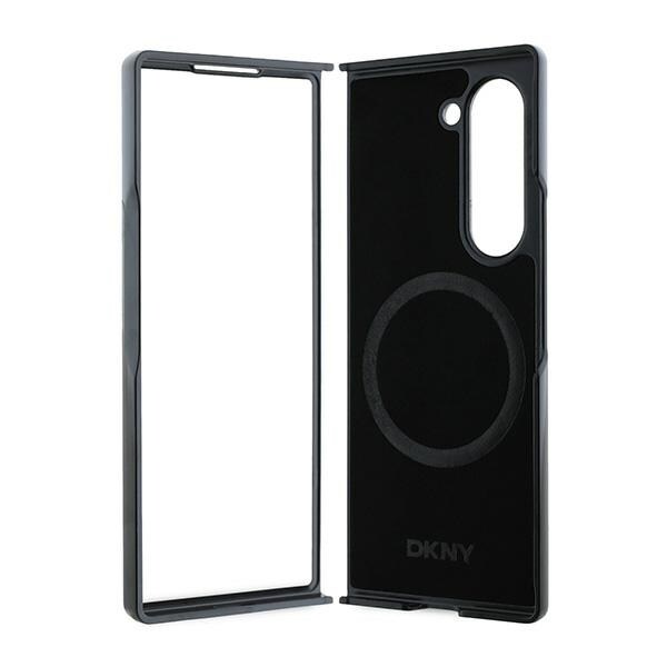 DKNY Magsafe Plain Leather Metal Stack Logo Fodral för Samsung Galaxy Z Fold 6 - Svart