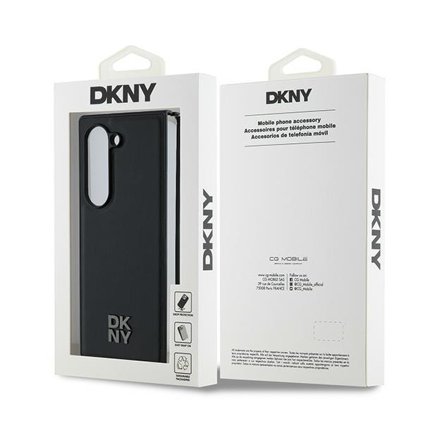 DKNY Magsafe Plain Leather Metal Stack Logo Fodral för Samsung Galaxy Z Fold 6 - Svart