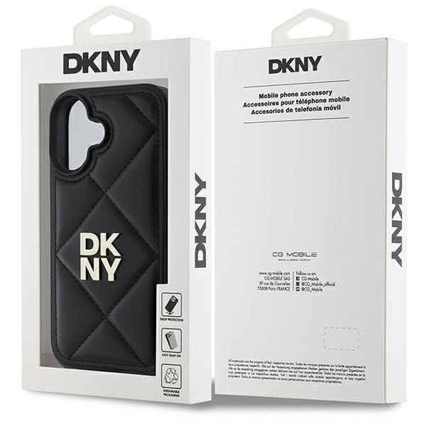 DKNY Quilted Stack Logo iPhone 16 Etui - Sort