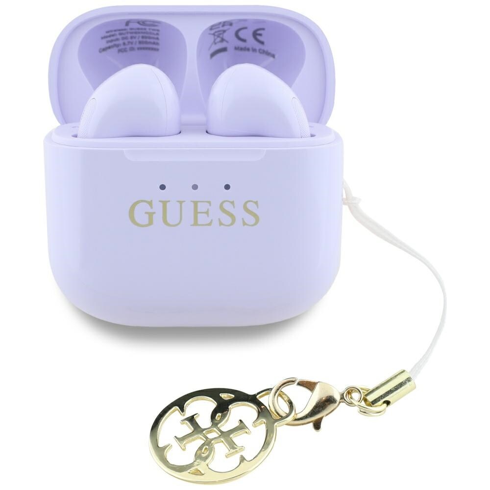 TWS Guess Glansig effekt tryckt Classic Logo & Charm hörlurar - Lavendel
