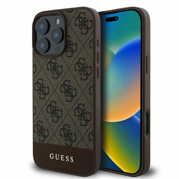Guess 4G Fodral med bottenstripe för iPhone 16 Pro Max - Brun