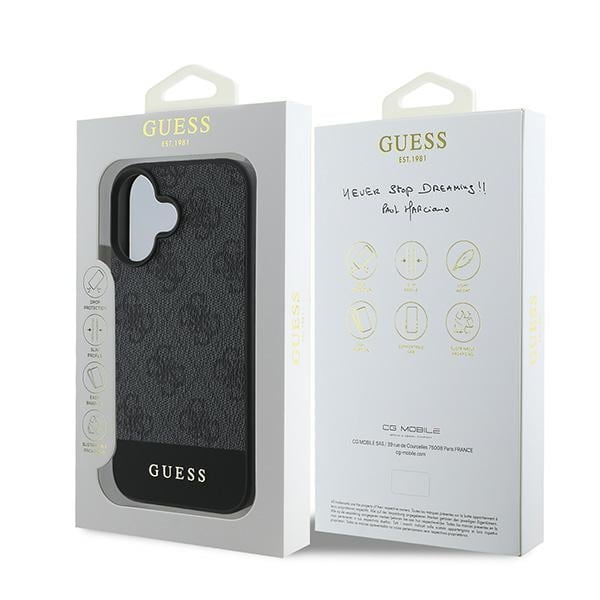 Guess 4G-etui med bundstribe til iPhone 16 Plus 6,7" - Grå