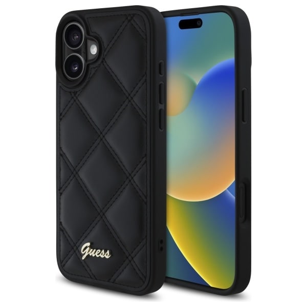 Guess Quiltad metallogo iPhone 16 Plus-fodral - svart
