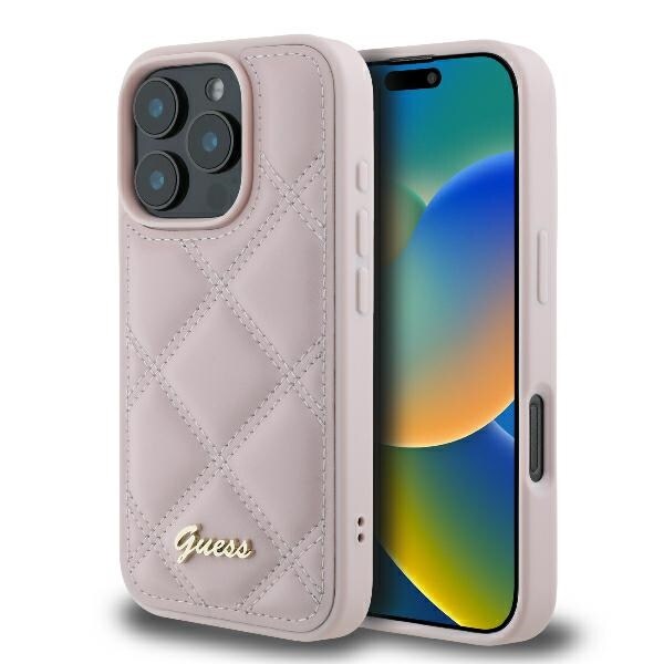 Guess Quiltad metallogo iPhone 16 Pro Max-fodral - rosa