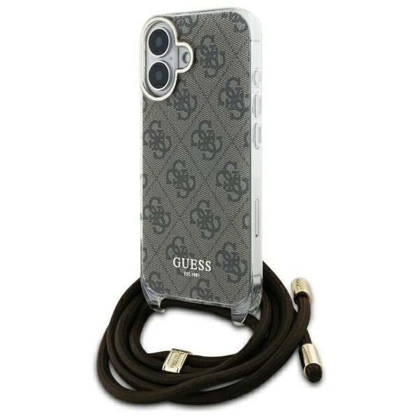 Guess Crossbody Cord 4G Print Fodral med nyckelband för iPhone 16 - Brun