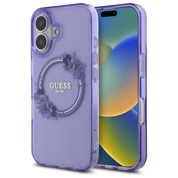 Guess IML MagSafe med blomsterkrans iPhone 16 Fodral - Lila