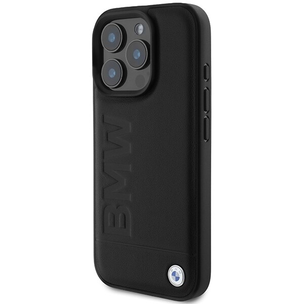 BMW Læder Hot Stamp iPhone 16 Pro-etui - sort
