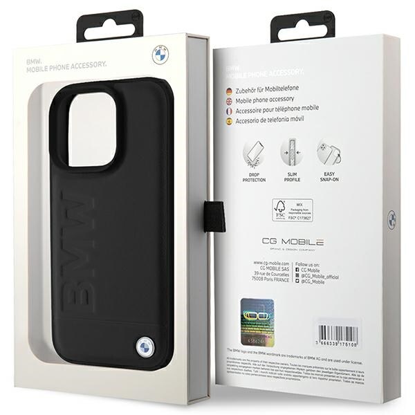 BMW Læder Hot Stamp iPhone 16 Pro-etui - sort