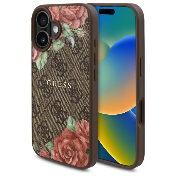 Guess GUHMP16SP4ROPEMCW iPhone 16 6,1" brunt/brunt hårdplastfodral 4G Flowers Print MagSafe