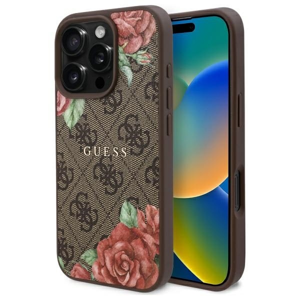 Guess GUHMP16LP4ROPEMCW iPhone 16 Pro 6,3" brunt/brunt hårdplastfodral 4G Flowers Print MagSafe