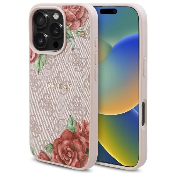 Guess GUHMP16XP4ROPEMCP iPhone 16 Pro Max 6.9" rosa hårdplastfodral 4G Flowers Print MagSafe