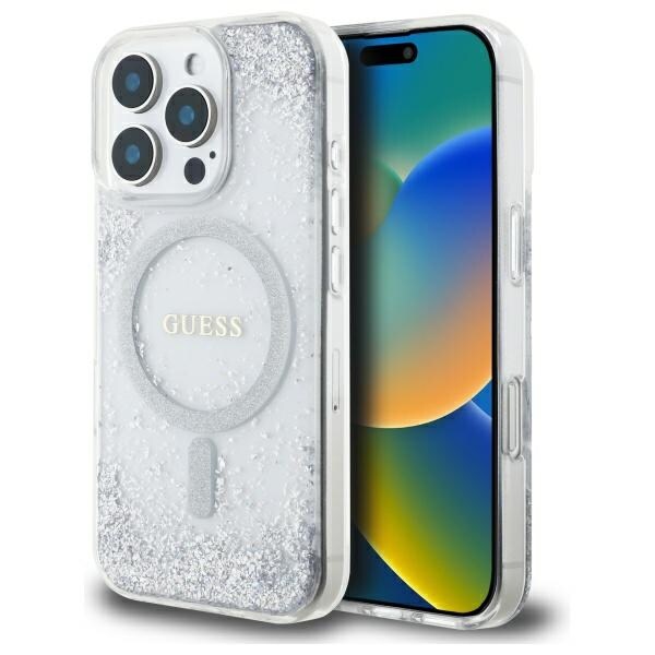 Guess Resin Gradient Glitter MagSafe-fodral för iPhone 16 Pro - silver