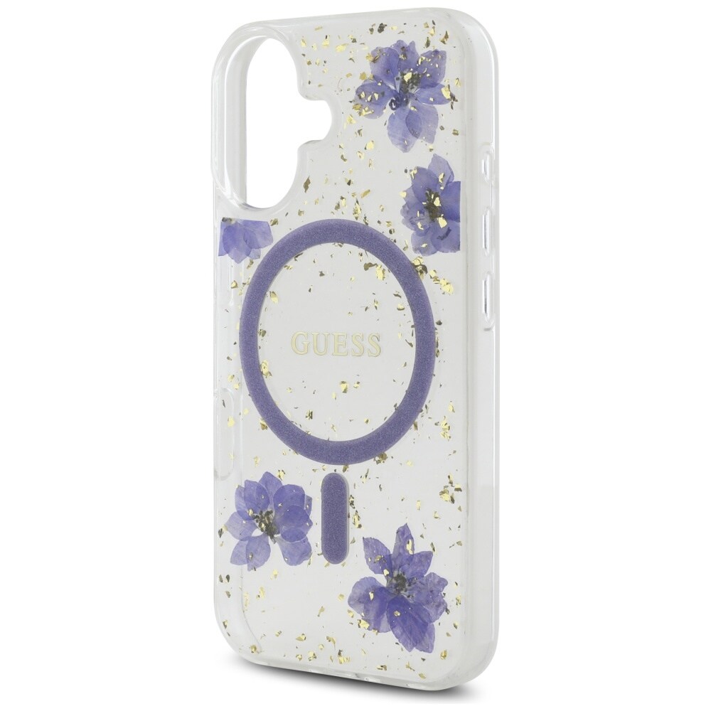 Guess Resin Flowers Glitter MagSafe-etui til iPhone 16 - lilla
