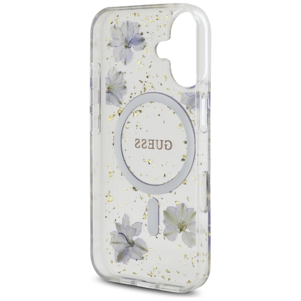 Guess Resin Flowers Glitter MagSafe-etui til iPhone 16 - lilla