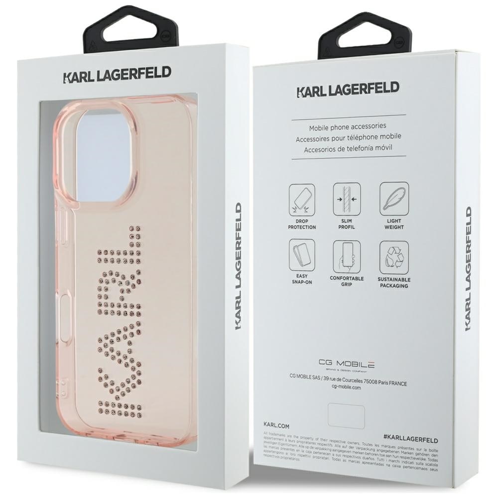 Karl Lagerfeld IML Rhinestones Logo iPhone 16 Pro taske - Pink