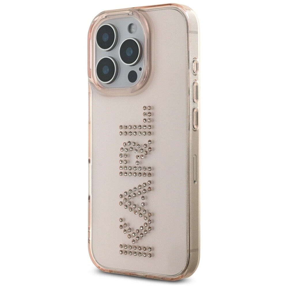 Karl Lagerfeld IML Rhinestones Logo iPhone 16 Pro Max Etui - Pink