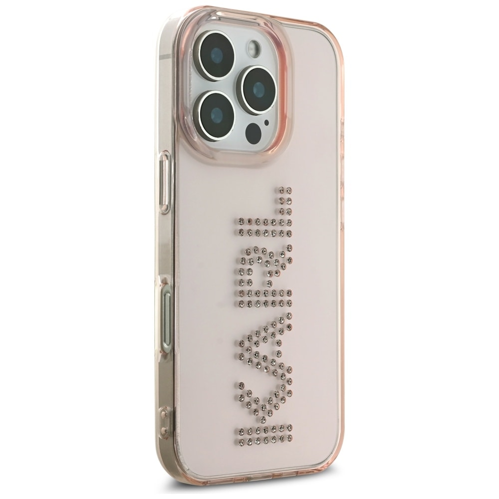 Karl Lagerfeld IML Rhinestones Logo iPhone 16 Pro Max Etui - Pink