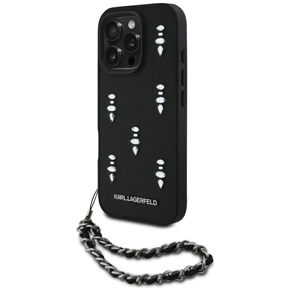 Karl Lagerfeld Saffiano-kristaller med kedja iPhone 16 Pro-fodral - Svart