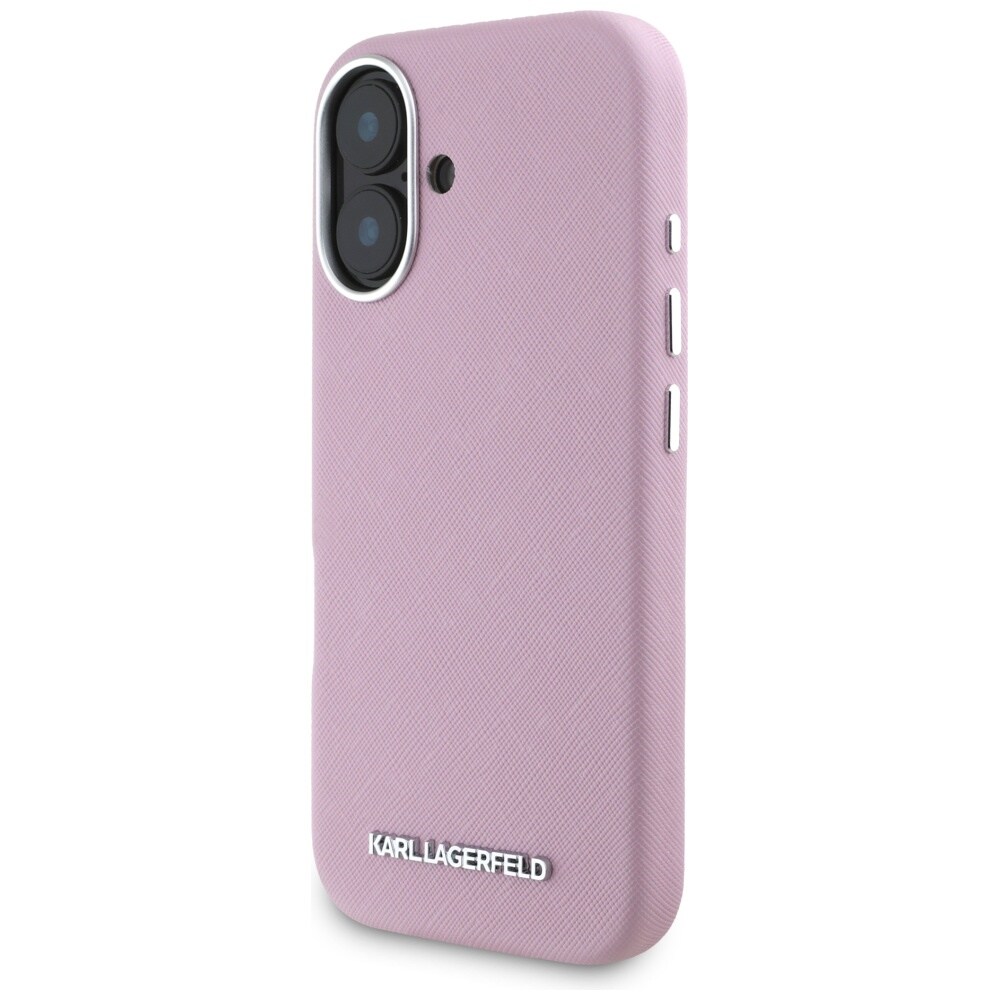 Karl Lagerfeld Saffiano fuld indpakning aflangt metallogo MagSafe iPhone 16 etui - Pink