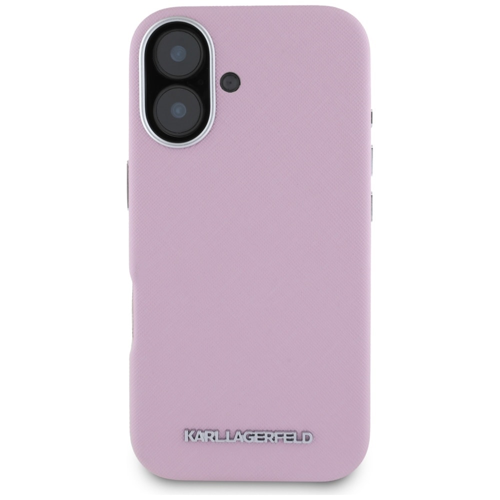 Karl Lagerfeld Saffiano fuld indpakning aflangt metallogo MagSafe iPhone 16 etui - Pink