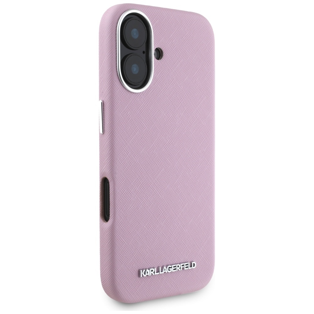 Karl Lagerfeld Saffiano fuld indpakning aflangt metallogo MagSafe iPhone 16 etui - Pink