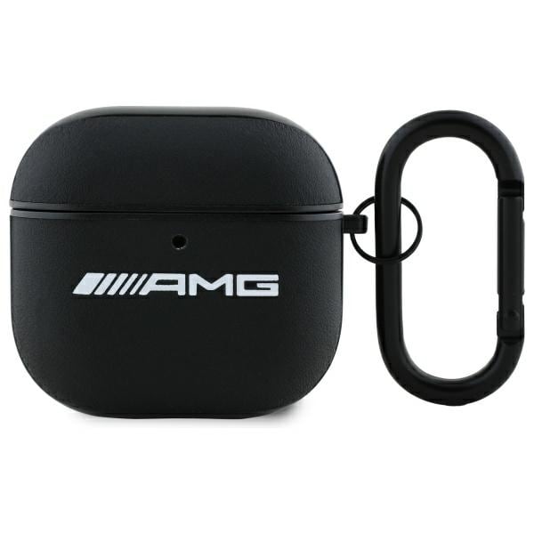 AMG läderfodral med vit logotyp för AirPods 4 - svart / vit