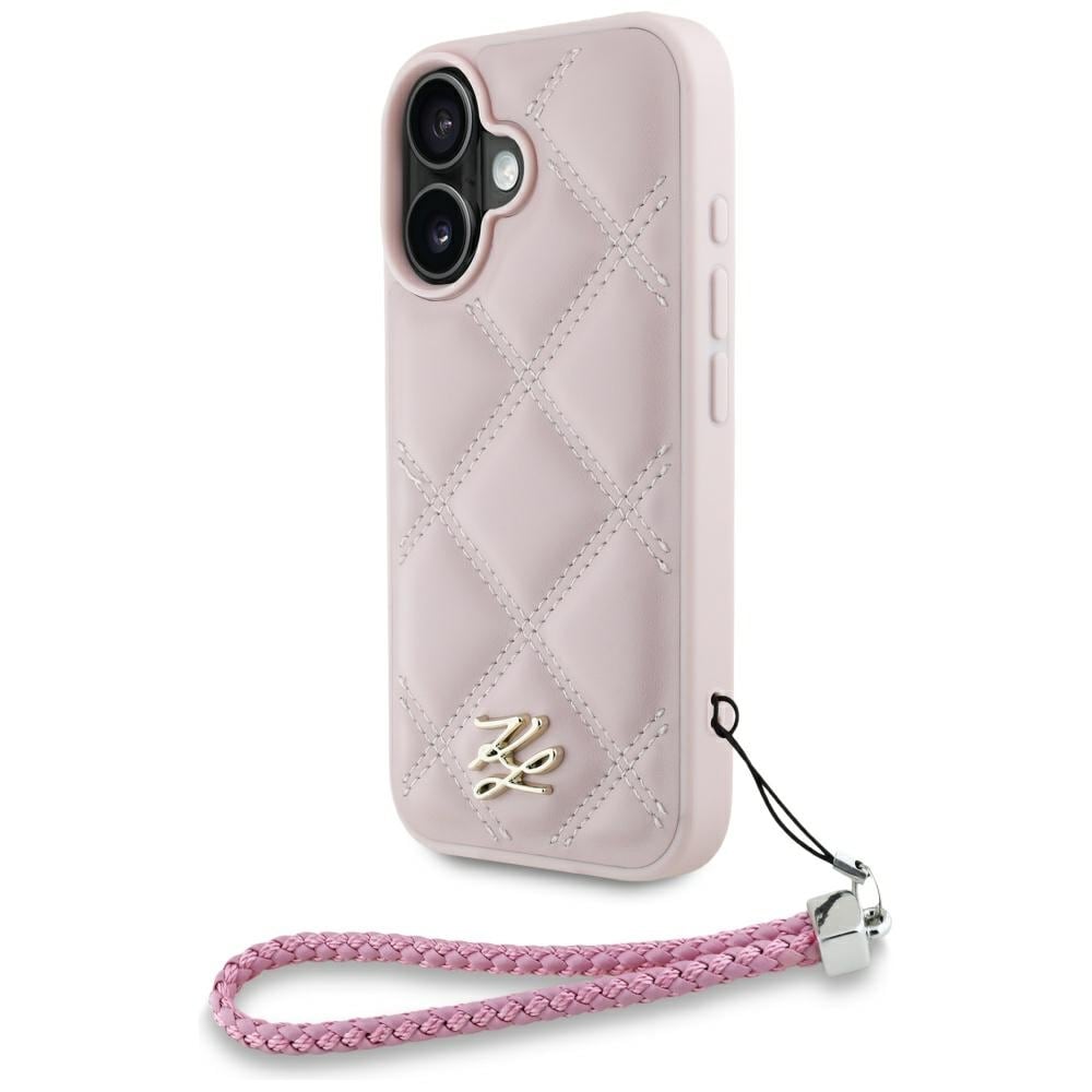Karl Lagerfeld Quiltat Initial Logo & Chain Strap iPhone 16 Fodral - Rosa