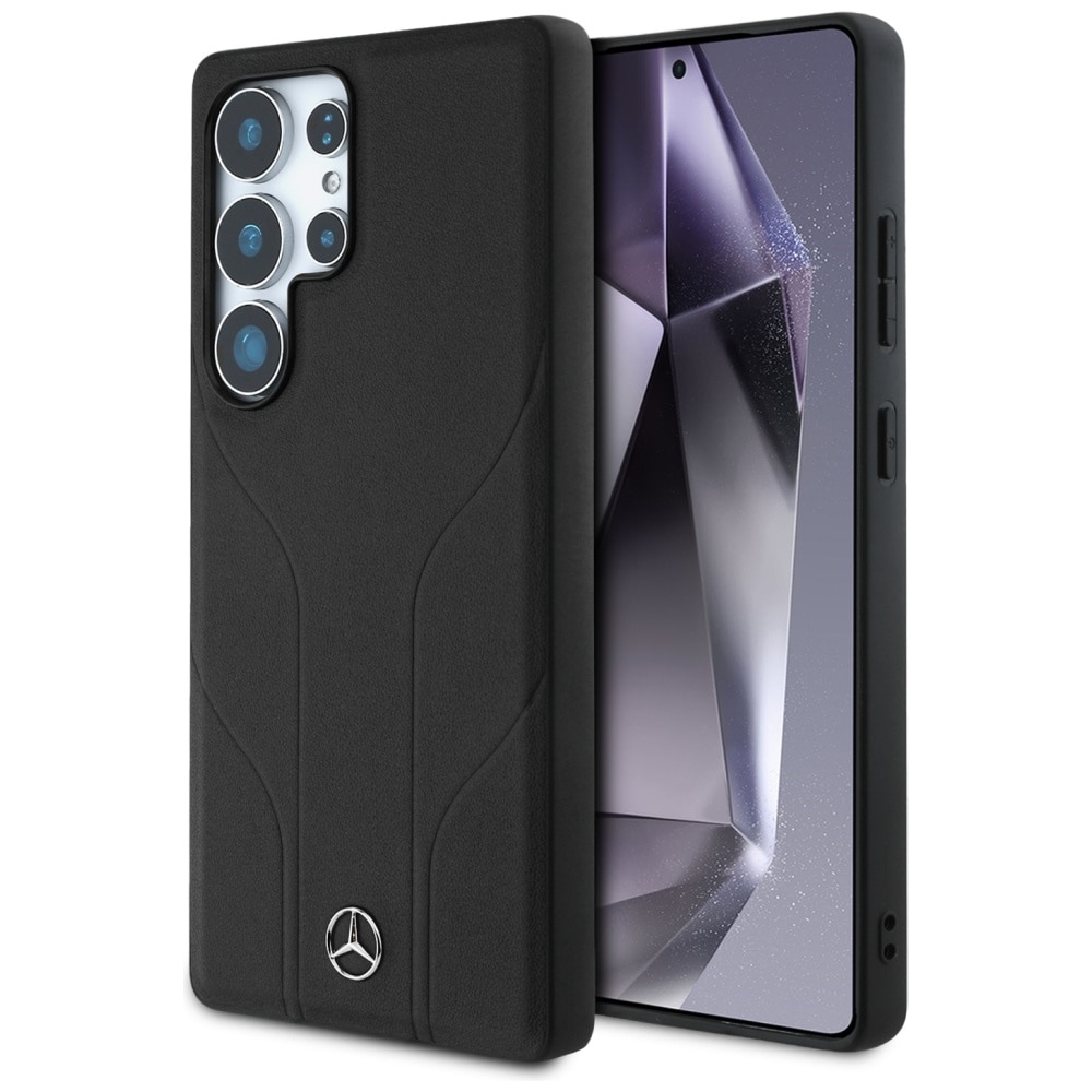 Mercedes MagSafe-fodral i läder med präglade linjer för Samsung Galaxy S25 Ultra - svart