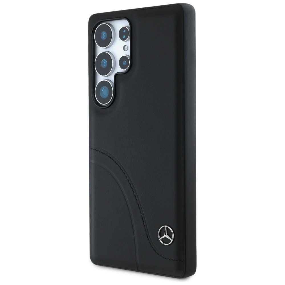 Mercedes Læderetui med buede sting til Samsung Galaxy S25 Ultra - Sort