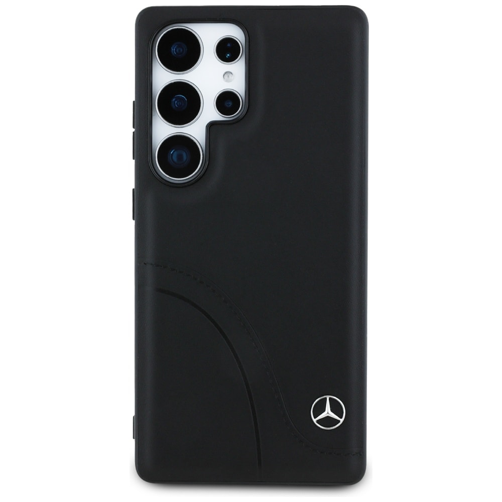 Mercedes Læderetui med buede sting til Samsung Galaxy S25 Ultra - Sort