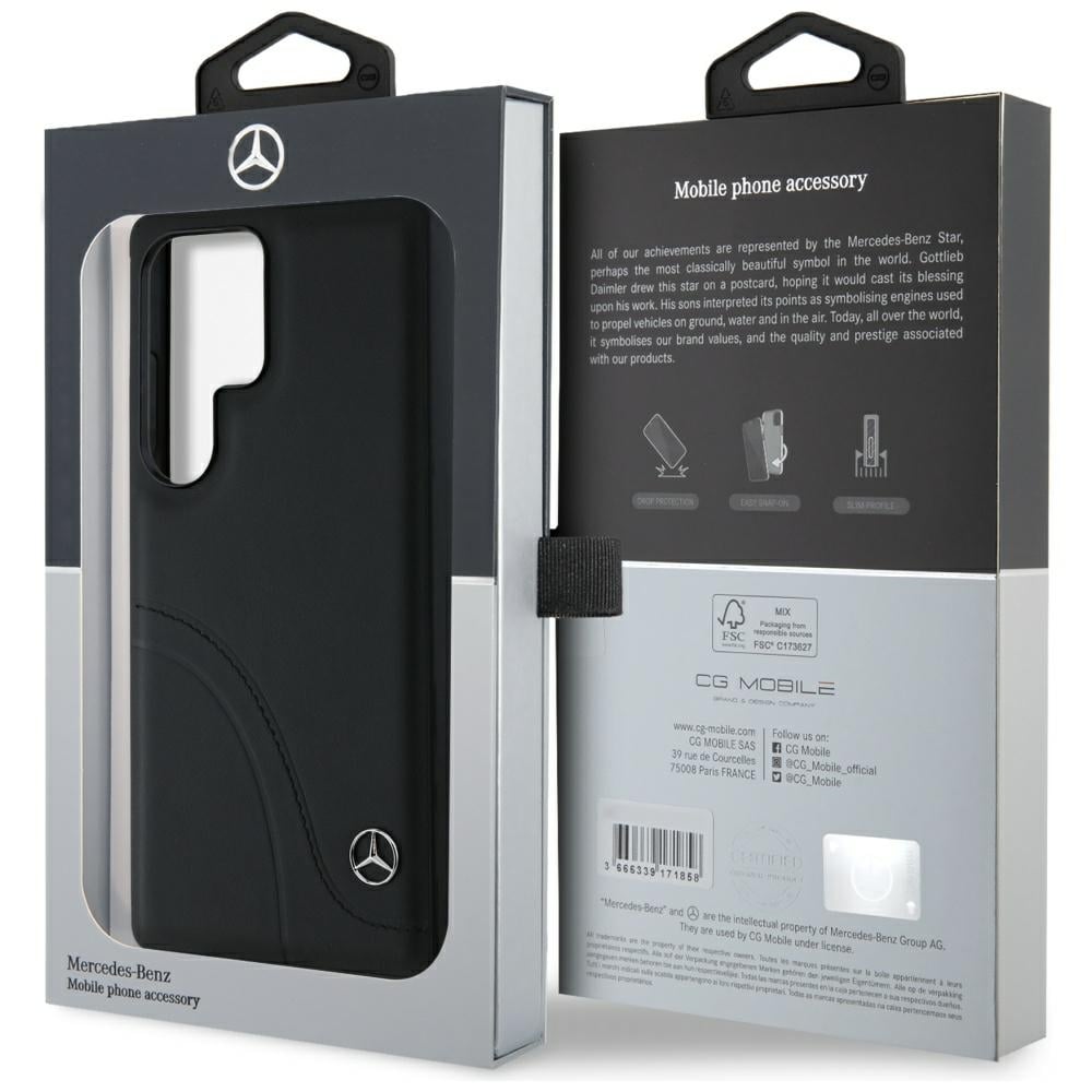 Mercedes Læderetui med buede sting til Samsung Galaxy S25 Ultra - Sort