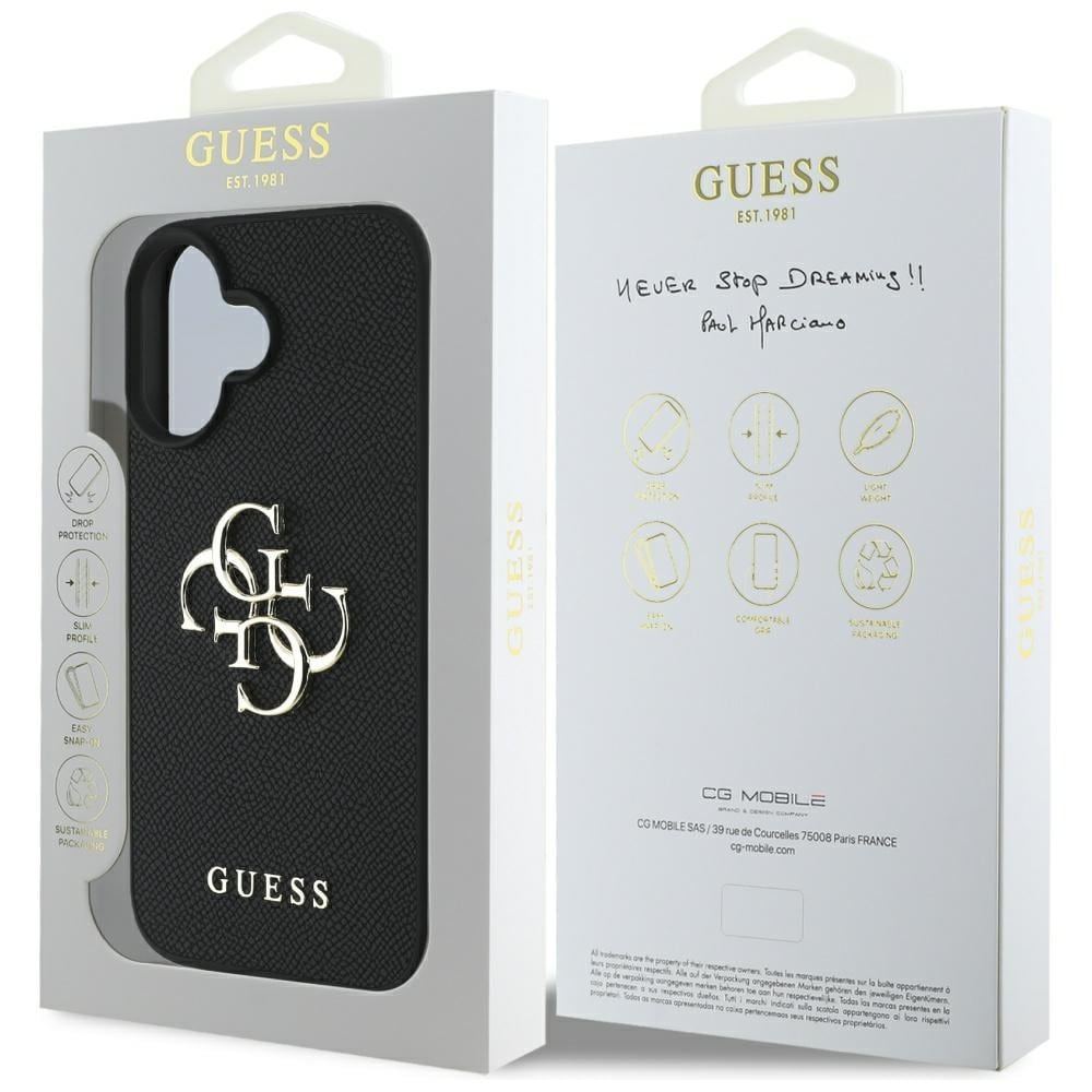Guess Grained Big 4G Logo Small Classic Logotaske til iPhone 16 - sort