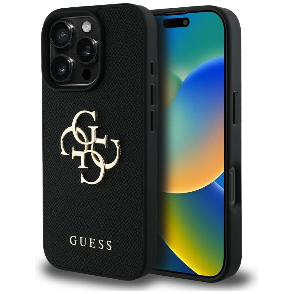 Guess Grained Big 4G Logo Small Classic Logo-fodral för iPhone 16 Pro - svart