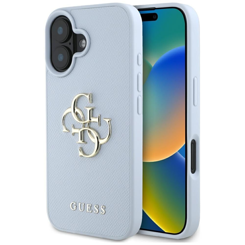 Guess Grained Big 4G Logo Small Classic Logofodral till iPhone 16 - blå