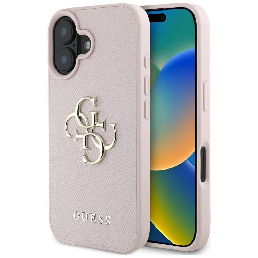 Guess Grained Big 4G Logo Small Classic Logofodral till iPhone 16 - rosa