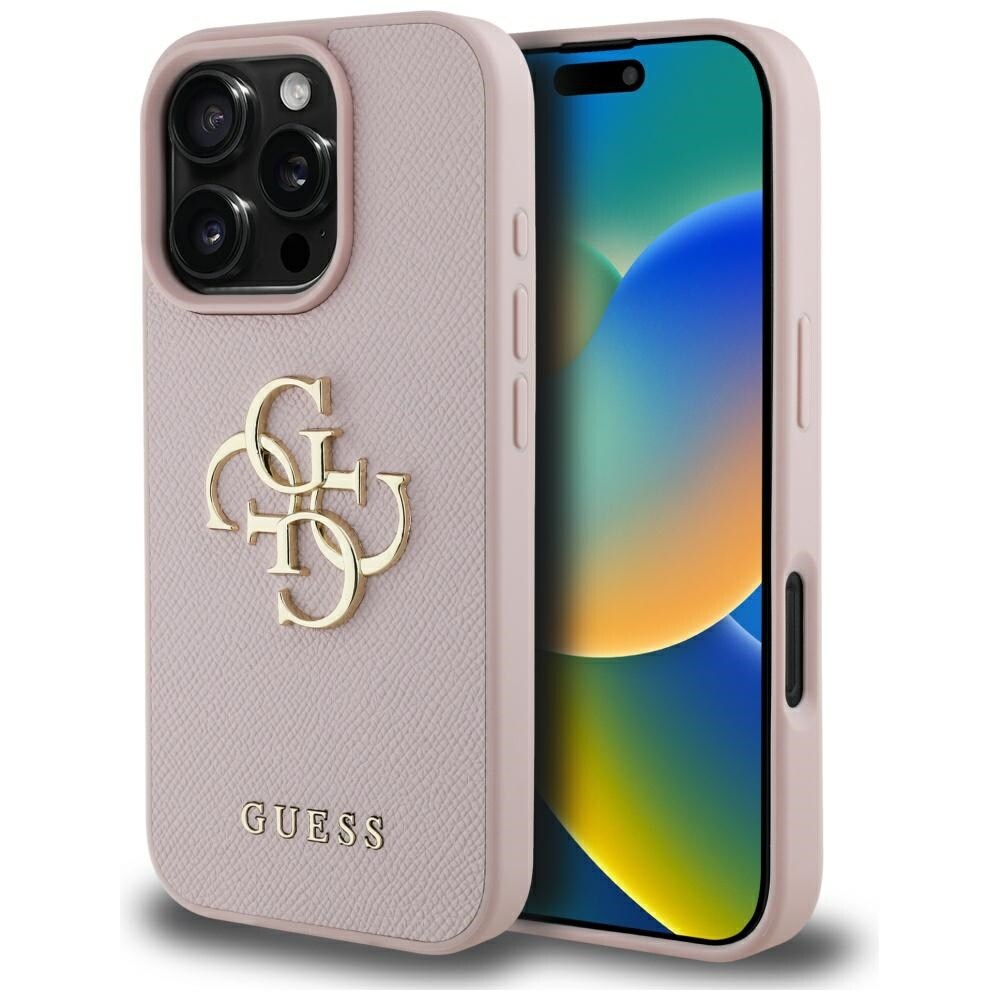 Guess Grained Big 4G Logo Small Classic Logo Fodral för iPhone 16 Pro Max - Rosa
